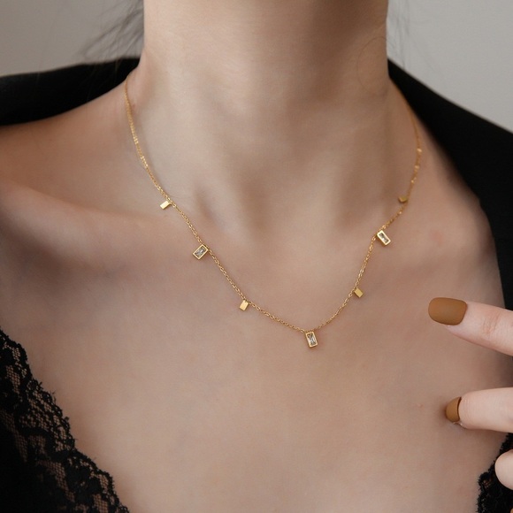 Jacqueline K Jewelry - SOLD*18K Gold Satallite Necklace*Dainty Gold Necklace*Waterproof Sweatproof